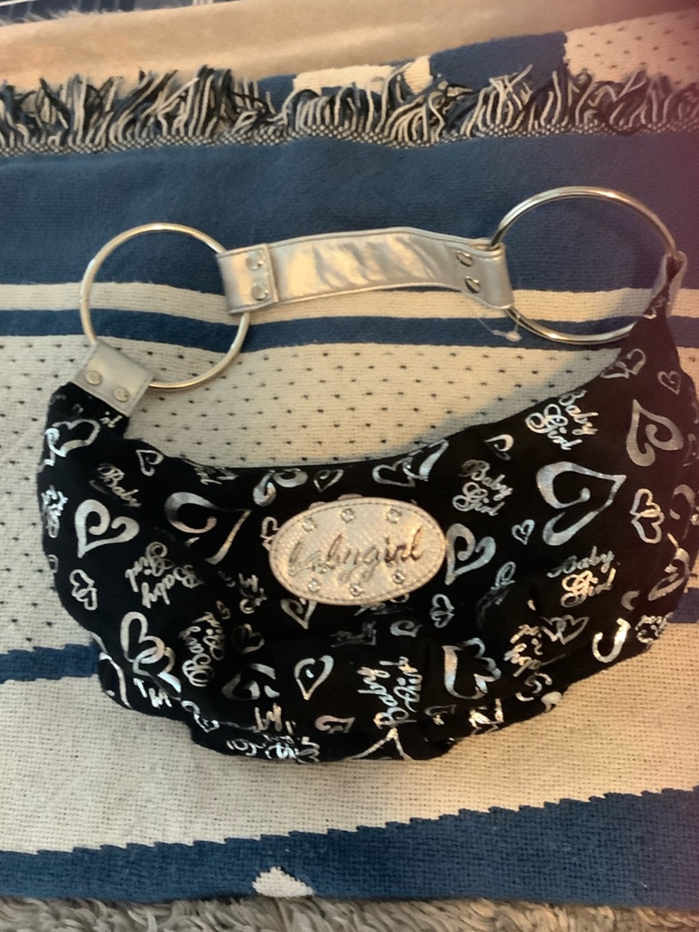 Babygirl Black Heart Print Small Purse with Silver Accent